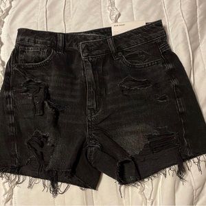 AE Black Jean Mom Shorts 000